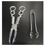 Pair of Silver Plated Grape Shears and Ice Tongs