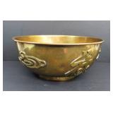 Vtg Chinese Brass Bowl With Applied Raised