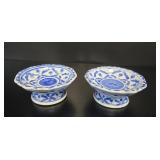 Thai Benjarong Blue & White Pedestal Bowls