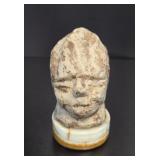 Antique Primitive Stone Head on Onyx Base