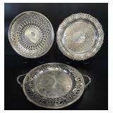 3 Silver Plate Reticulated Trays vtg
