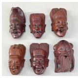 Set of 6 Hand-Carved Wood Asian Immortal Masks