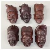 Set of 6 Vintage Hand-Carved Japanese Noh Masks