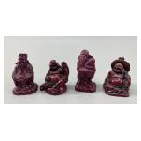 Set of 4 Chinese Cinnabar-Style Red Cast Figures