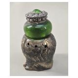 Victorian Silver-Plate & Green Glass Owl Incense