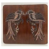 Mid-Century Mexican Brass Inlay Bird Plaque