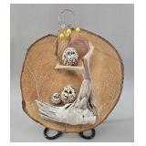 Painted Rock Owl Assemblage on Cedar Slice