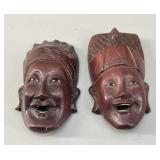 2 Vintage Carved Redwood Asian Theatre Masks