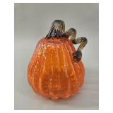 Hand-Blown Orange Speckled Glass Pumpkin