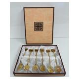 Set of 6 Dessert Utensils, gold plated, South