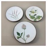 3 Small De Passille Sylvestre Enamel Floral Dishes
