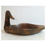 Hand-Carved Folk Art Duck Form Wooden Dough Bowl
