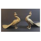 Pair of Vintage Heavy Brass Peacock Statues