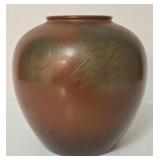 Antique japanese bronze vase hand carved flowers