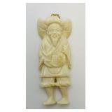 VTG Chinese Carved Ivory Fisherman Pendant