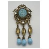 Victorian Style Faux Turquoise Pendant Brooch