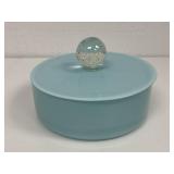 Mid-Century Cased Turquoise Glass Lidded Powder