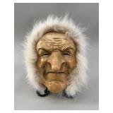 Vintage Carved Wood & Fur Elder Mask