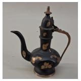 India Etched Black Brass Miniature Aftaba Ewer vtg