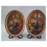 Pair Antique Floral Bouquet Painting Signed