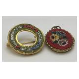Italian Micro Mosaic Brooch & Pendant Lot VTG