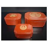 3 Japanese Red Lacquer Nesting Boxes with Gold Mon