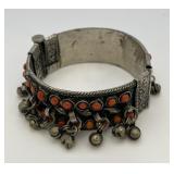 North African Berber Silver & Coral Hinged