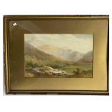 Antique Signed 1918 Mountain Landscape Watercolor