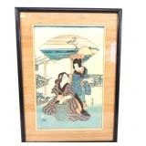 19th C. Japanese Woodblock Art Print of Geisha