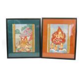 19th C. Pair of Thai Buddhist Manuscript Painted