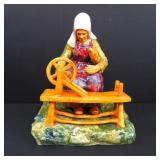Antique Primitive German Woman Spinning Yarn