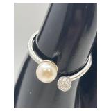 Small Pearl Ring Marked Sterling Silver 925