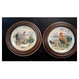 Pair of C.A. Italy Framed Rooster & Hen Plates