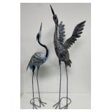 Pair Metal Crane Bird Garden Sculptures