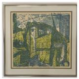 E. Wicker Modernist Woodcut 'Nï¿½rdliches Haus' 1974