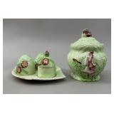 Vtg Carlton Ware Condiment set and jam jar