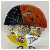 Abstract Fused Art Glass Tripod Bowl on Brass Feet