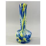 Vibrant Blue & Yellow Swirl Hand-Blown Glass Vase