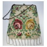 1920s Art Deco Micro Glass Beaded Floral Purse
