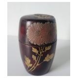 Japanese tea container lacquered wood hand