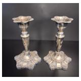 Pair of Viking Plate E.P. Zinc Candlesticks vtg