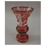 Cranberry Glass Footed Urn Vase vtg