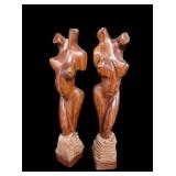Mid-Century Carved Hardwood Nude Torso Pair