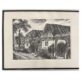 Signed 1997 Portik Sandor Cabines Linocut