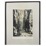 Signed 2001 Portik Sandor Mountain Road Linocut