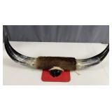 Large Fur Wrapped Bull Horns Wall Hanging