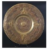 Mid-20th C Embossed Brass Aztec Sun Calendar