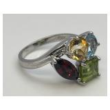 Sterling 925 Ring With 4 Semi-Precious Stones