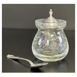 Birks Sterling & Etched Glass Mustard Jar w/ Spoon