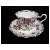 Aynsley Bone China Floral & Bird Teacup and Saucer